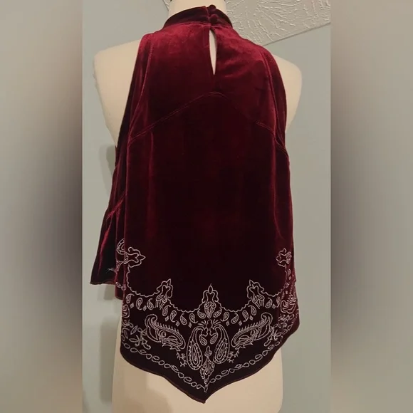 Free People Bandana Bling Velvet Tank XS Red Boho High Neck Festival Top - Picture 7 of 9